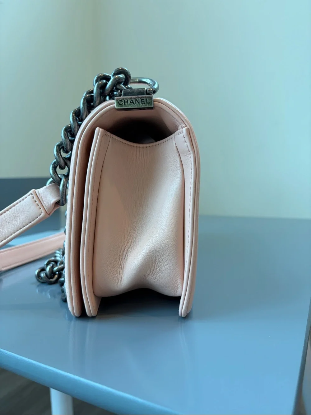 CHANEL Soft Peach Leather Shoulder Bag